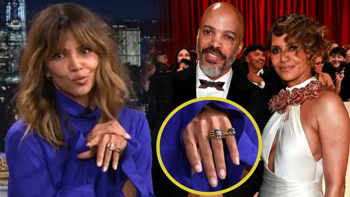 Halle Berry Inspired Art Deco Round Diamond &amp; Blue Sapphire Engagement Ring