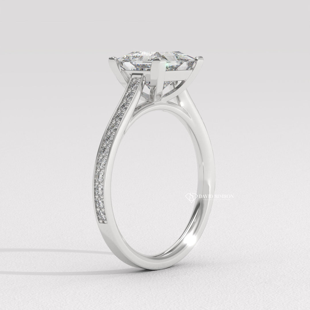 Princess engraved engagement ring, Princess halo diamond engagement ring, Princess solitaire diamond engagement ring, Princess unique diamond engagement ring, 