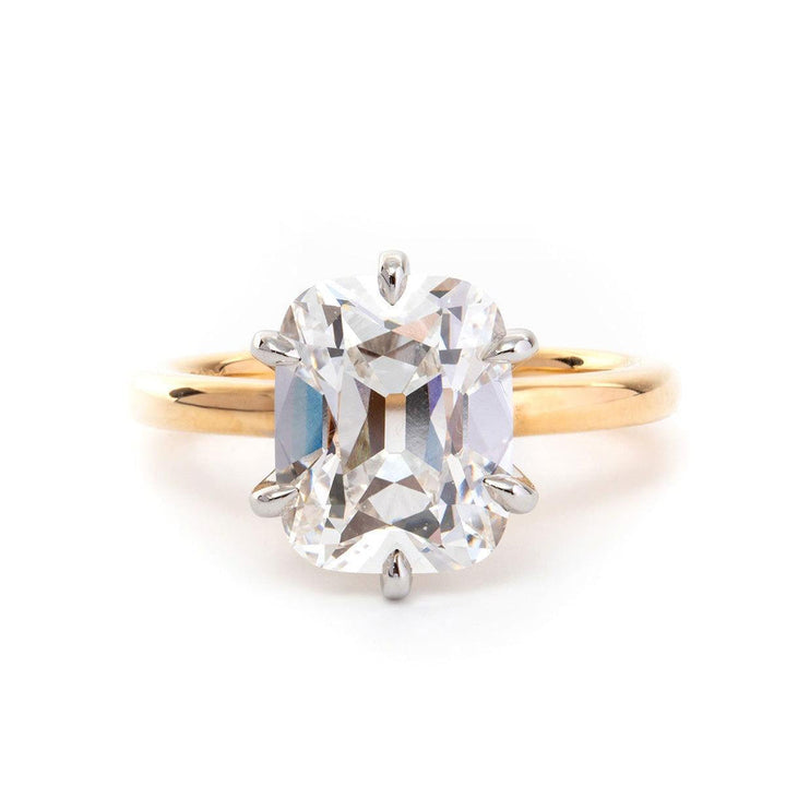 artisanal jewelry, bespoke engagement ring, ethical antique diamond, sustainable diamond ring, GIA certified old mine, antique cushion solitaire, 18k gold and platinum, yellow gold and white gold,