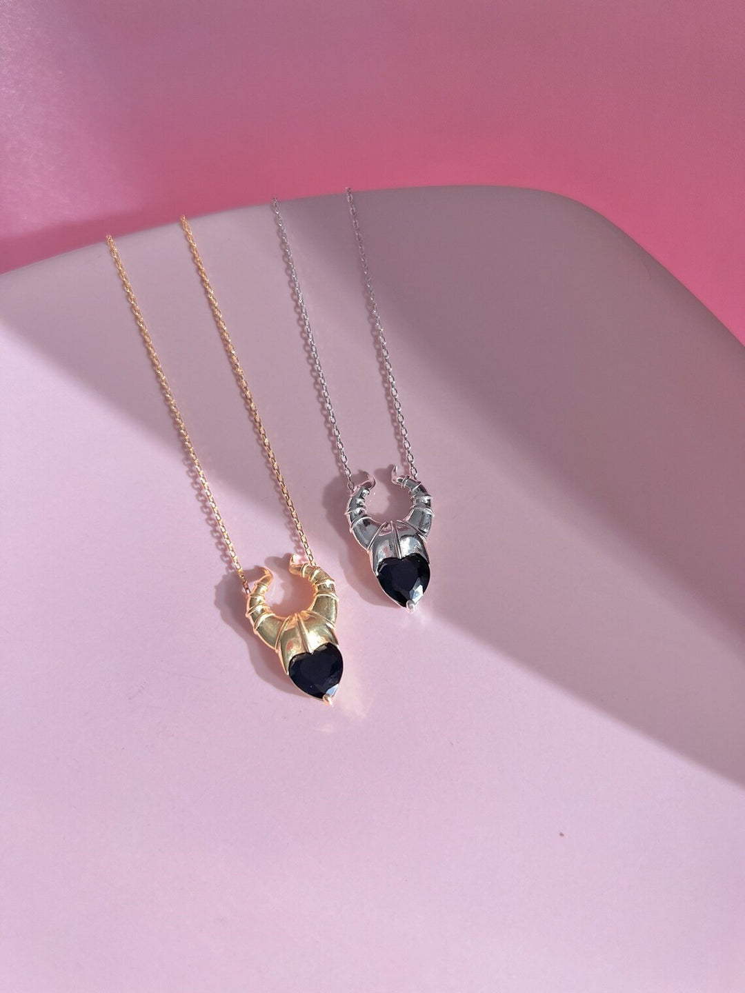 Black Heart Devil Horn Halloween Pendant Necklace