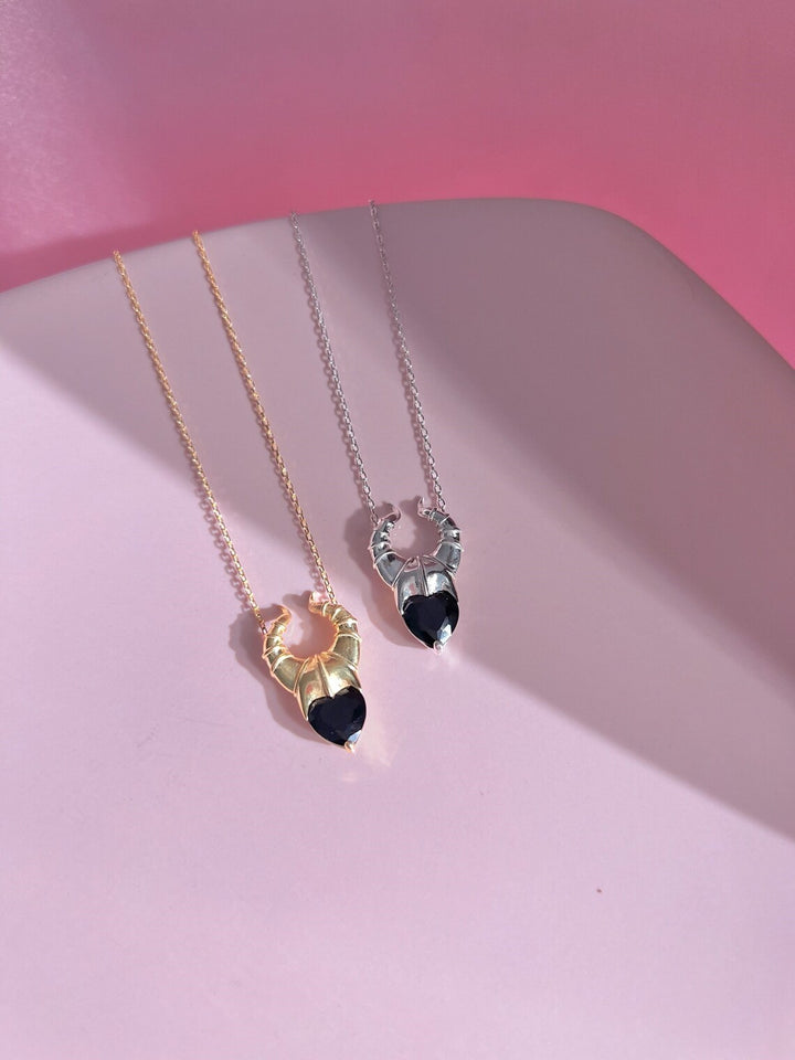 Black Heart Devil Horn Halloween Pendant Necklace