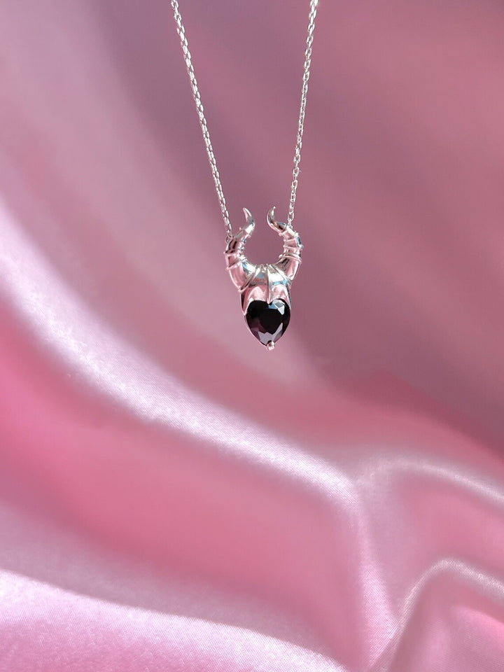 Black Heart Devil Horn Halloween Pendant Necklace