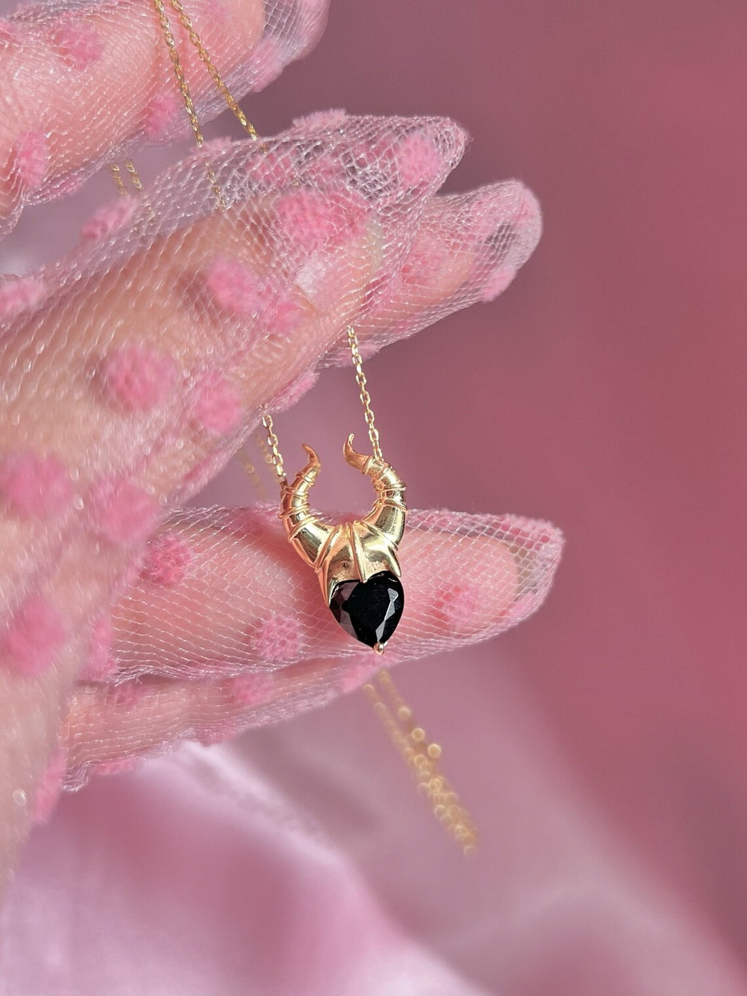 Black Heart Devil Horn Halloween Pendant Necklace