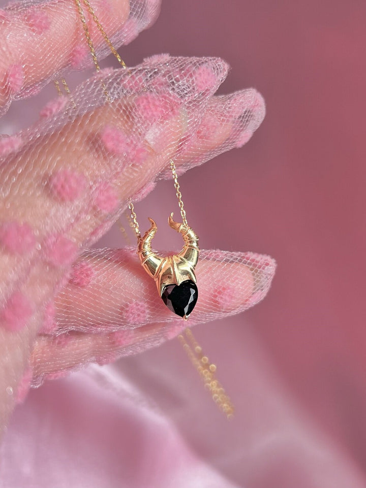 Black Heart Devil Horn Halloween Pendant Necklace