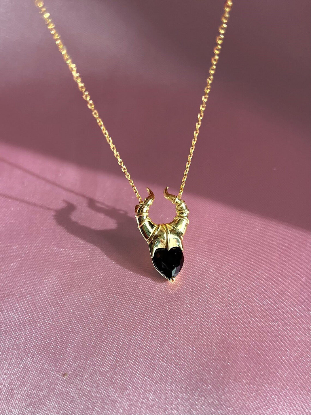Black Heart Devil Horn Halloween Pendant Necklace