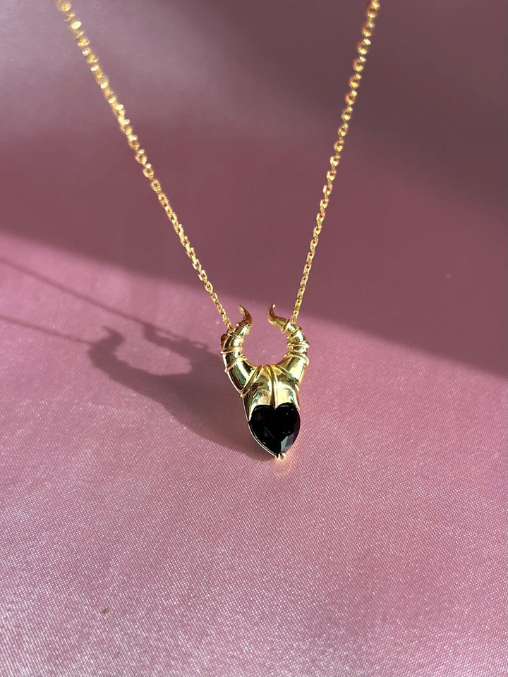 Black Heart Devil Horn Halloween Pendant Necklace