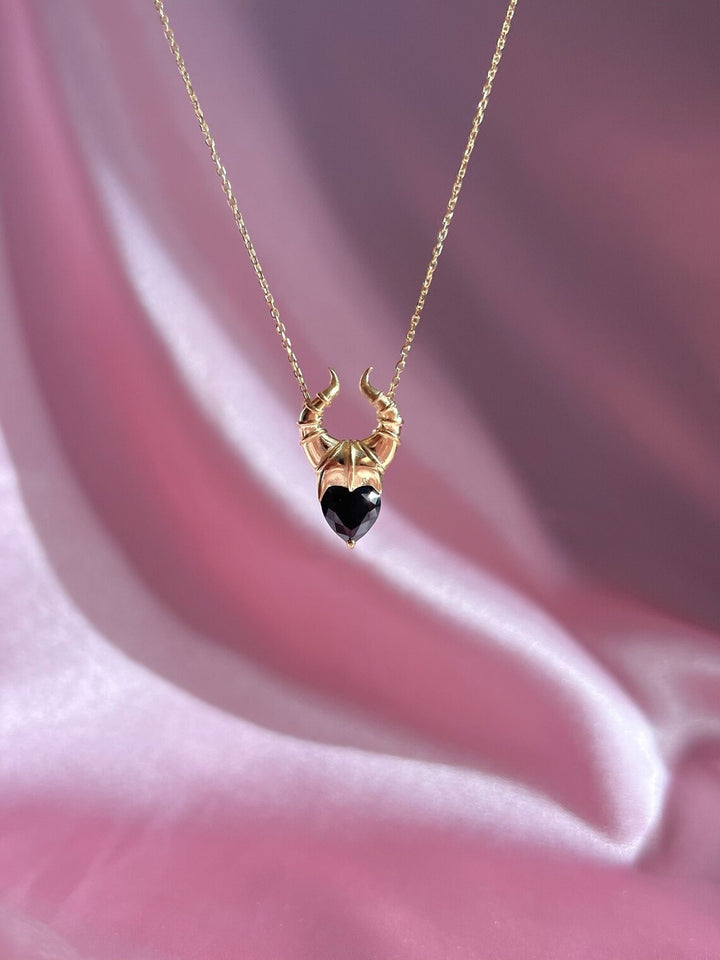 Black Heart Devil Horn Halloween Pendant Necklace