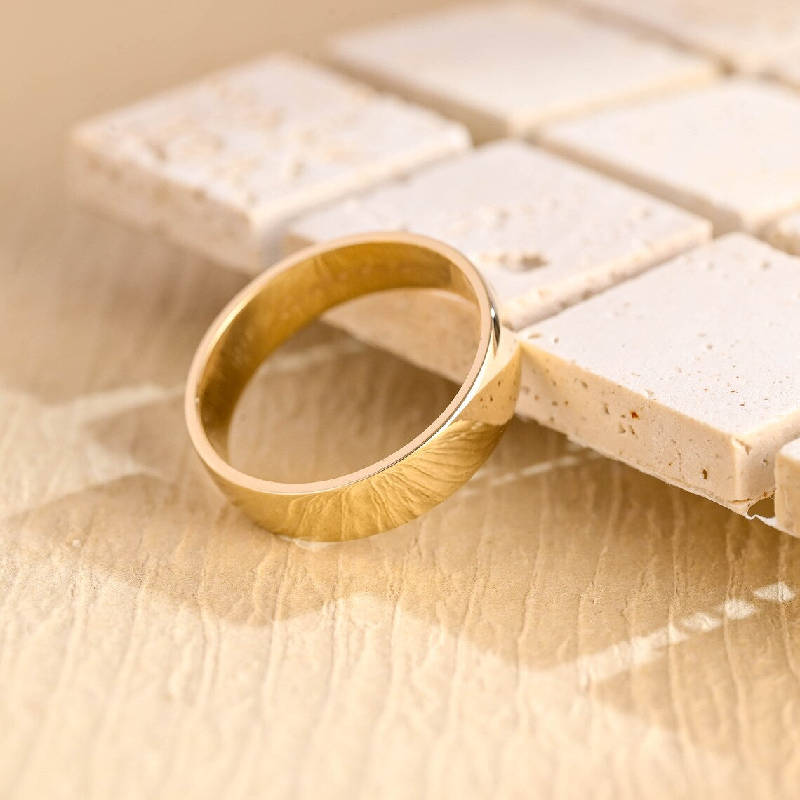 14K Solid Yellow Gold Plain Thick Wedding Band for Her – DAVID SIMSON