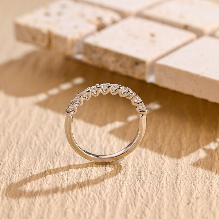 Round Cut Moissanite Diamond Half Eternity Wedding Band