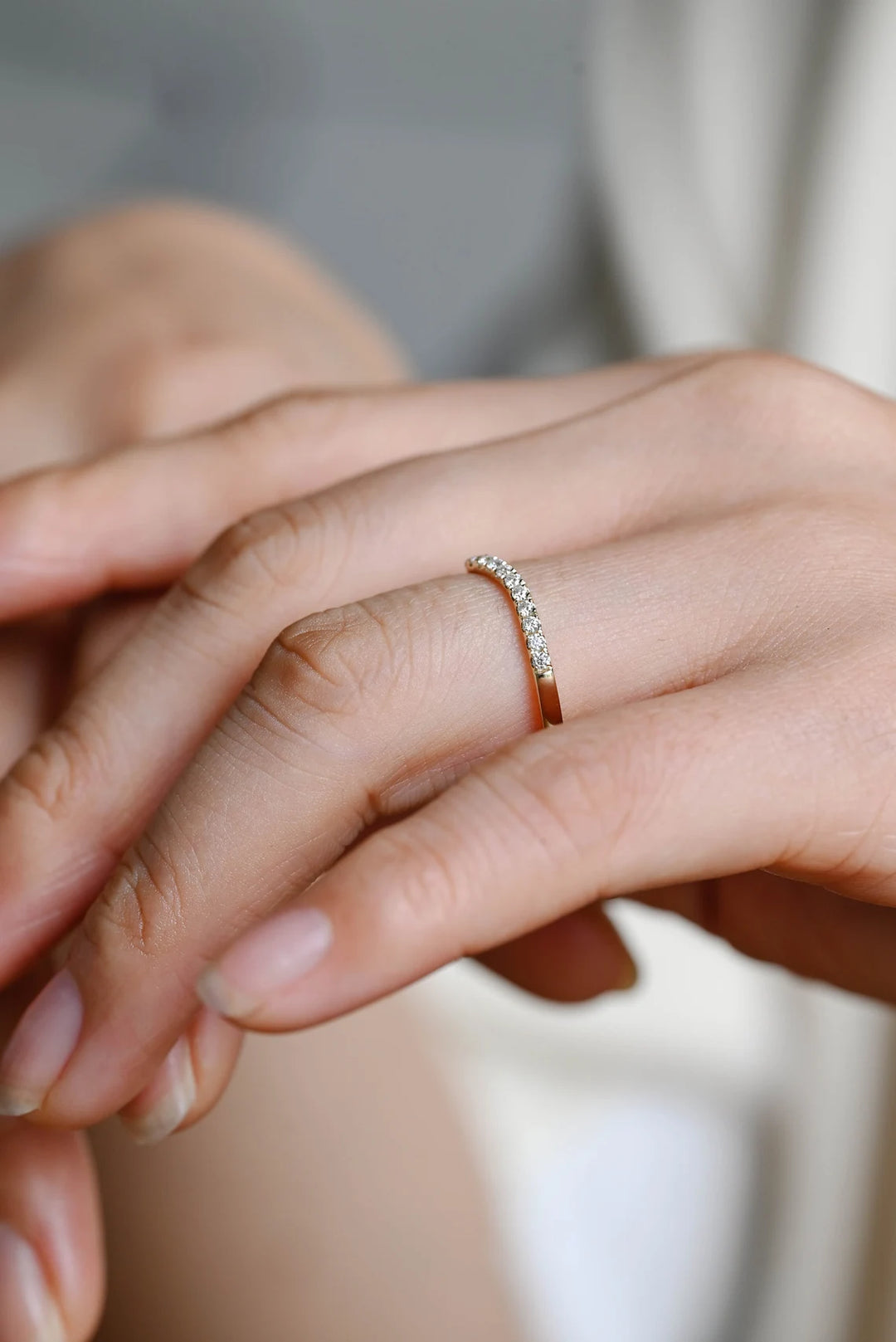 Round Cut Moissanite Curved Diamond Half Eternity Wedding Band