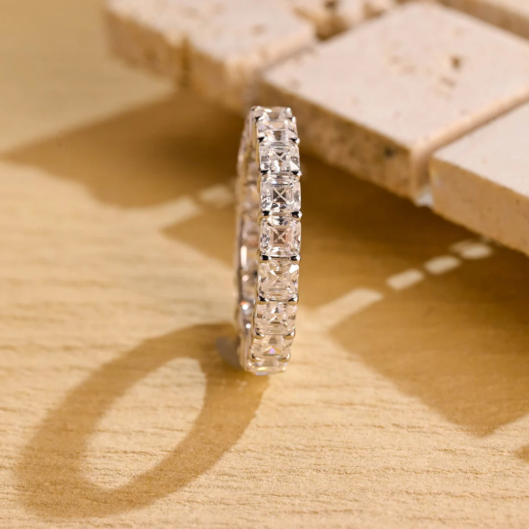 Asscher Cut Moissanite Diamond Full Eternity Wedding Band