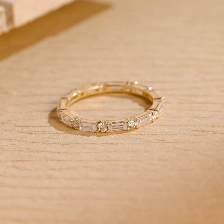 Baguette & Round Cut Moissanite Diamond Full Eternity Wedding Band