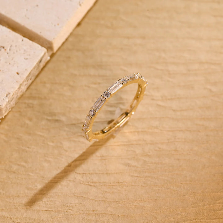 Baguette & Round Cut Moissanite Diamond Full Eternity Wedding Band