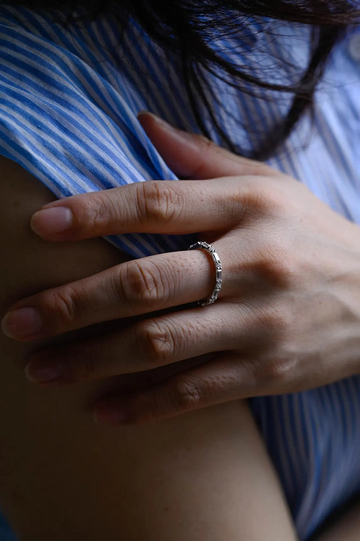 Baguette & Round Cut Moissanite Diamond Full Eternity Wedding Band