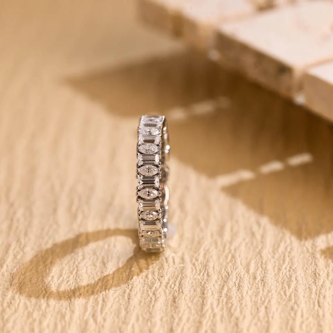 Baguette & Marquise Cut Moissanite Diamond Full Eternity Wedding Band