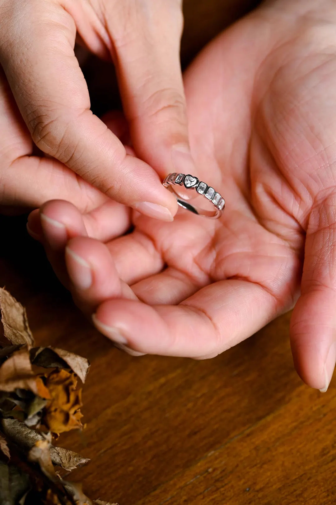 Heart & Emerald Cut Moissanite Diamond Bezel Set Wedding Band