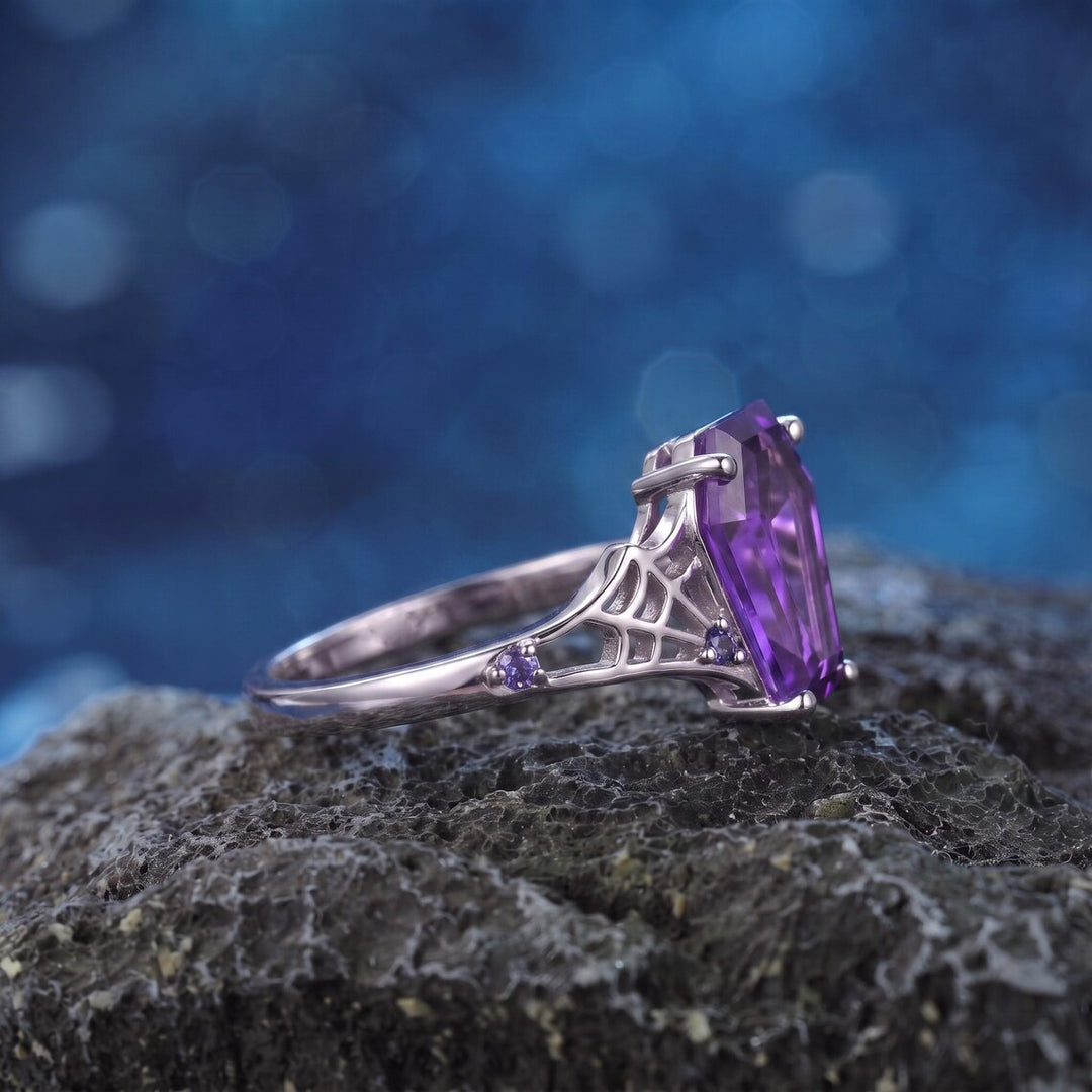 Purple Coffin Cut Spiderweb Halloween Ring for Women