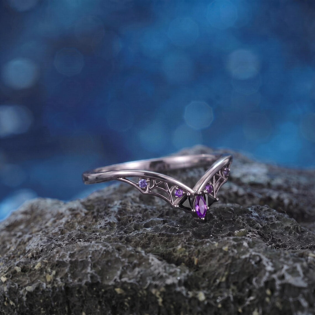Purple Coffin Cut Spiderweb Halloween Ring for Women
