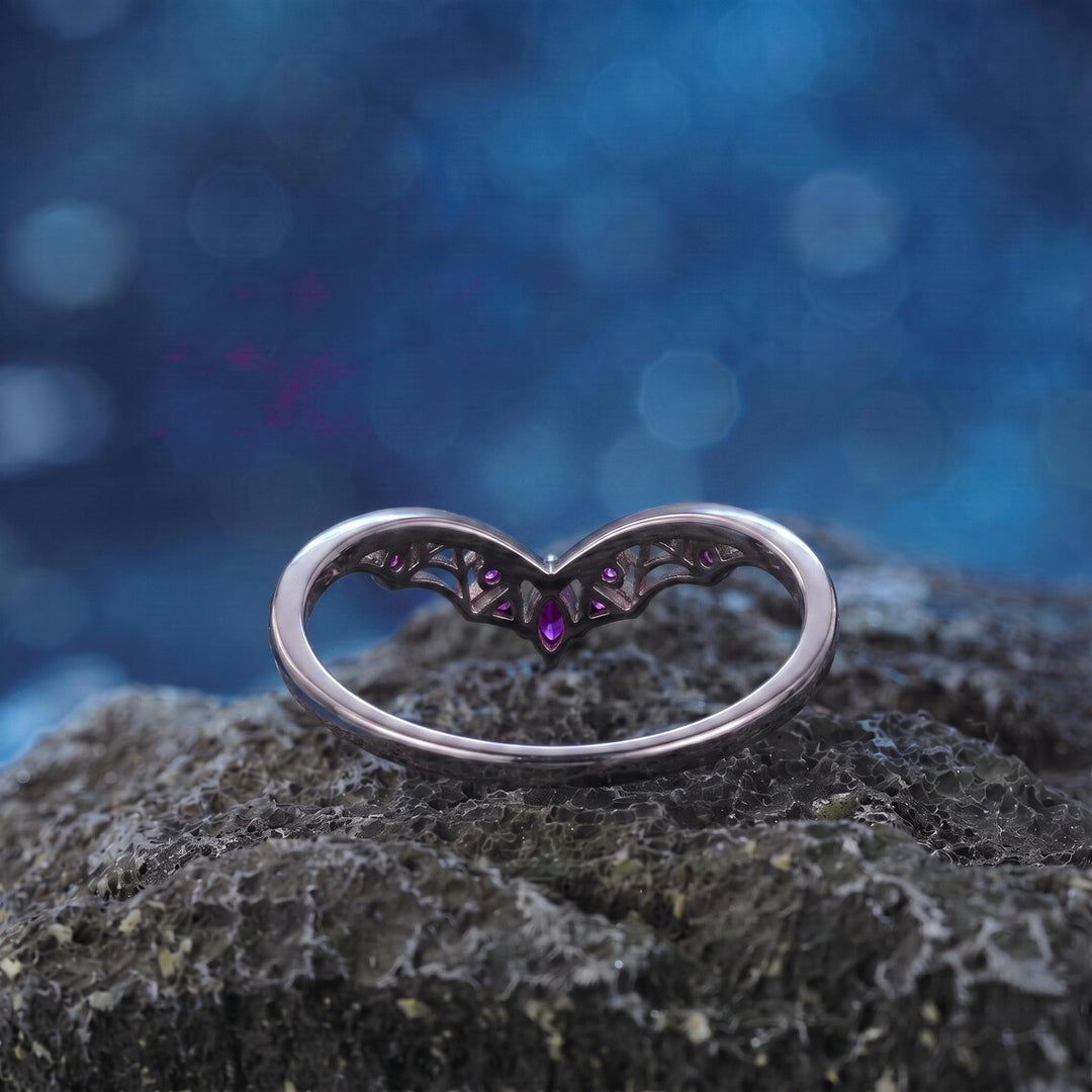 Purple Coffin Cut Spiderweb Halloween Ring for Women