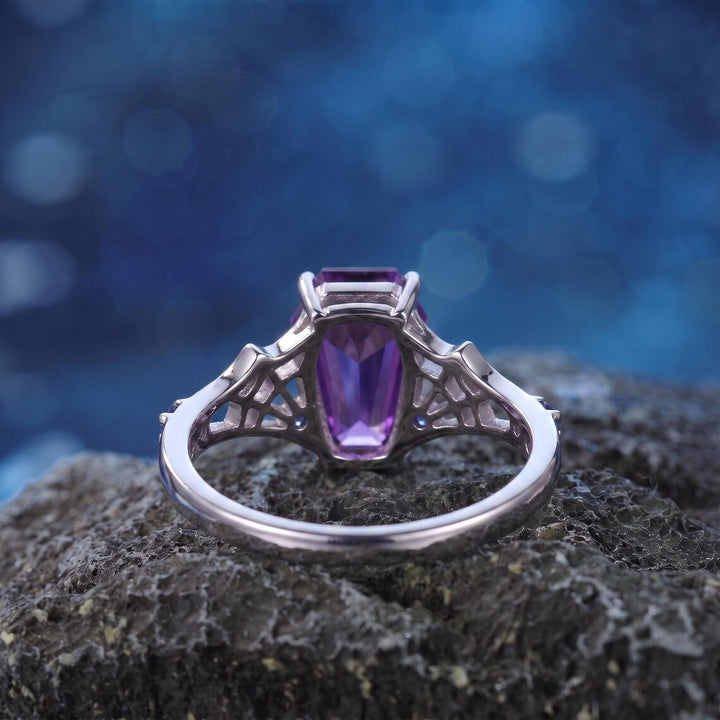 Purple Coffin Cut Spiderweb Halloween Ring for Women