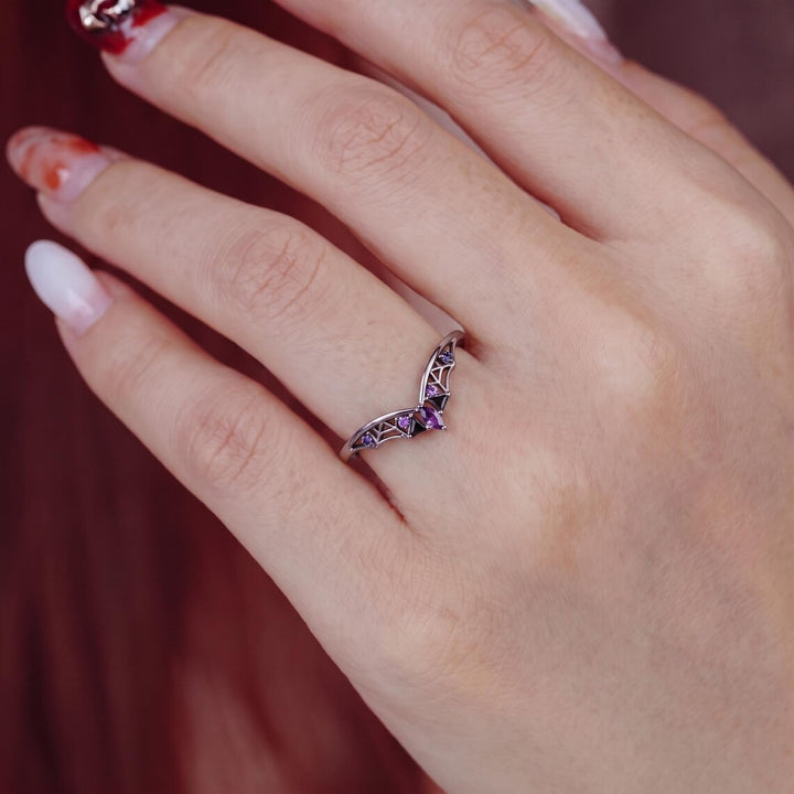 Purple Coffin Cut Spiderweb Halloween Ring for Women
