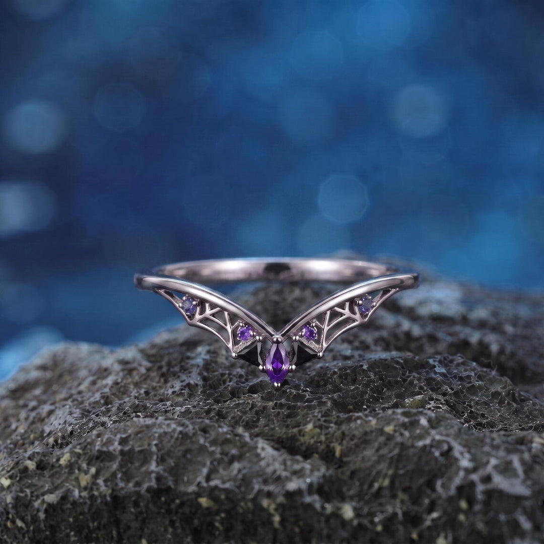Purple Coffin Cut Spiderweb Halloween Ring for Women