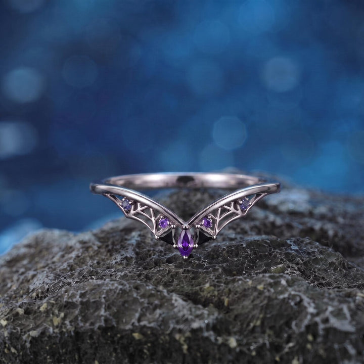 Purple Coffin Cut Spiderweb Halloween Ring for Women