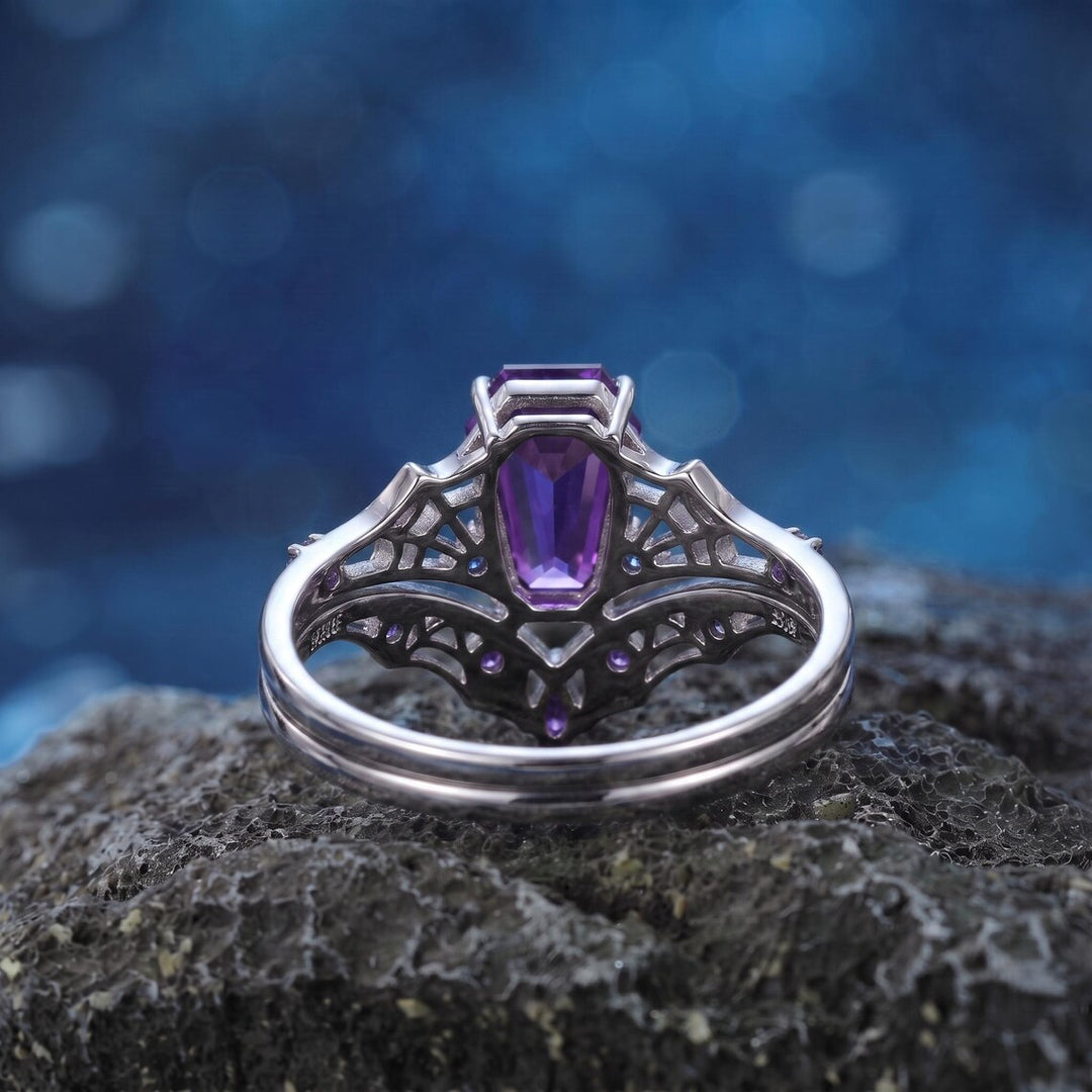 Purple Coffin Cut Spiderweb Halloween Ring for Women