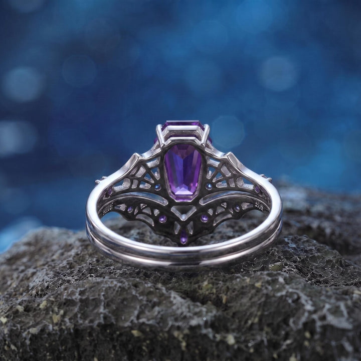 Purple Coffin Cut Spiderweb Halloween Ring for Women
