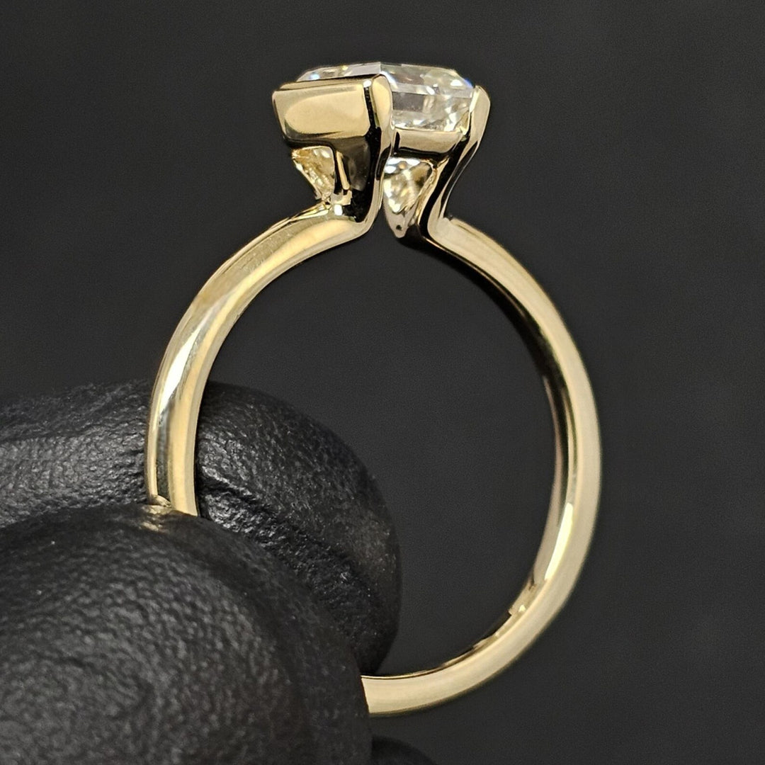 1.0ct-2.0ct Hexagon Cut Diamond Moissanite Half Bezel Engagement Ring