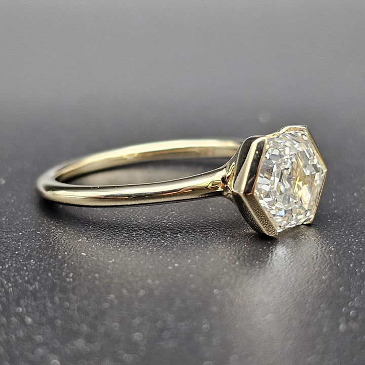 1.0ct-2.0ct Hexagon Cut Diamond Moissanite Half Bezel Engagement Ring
