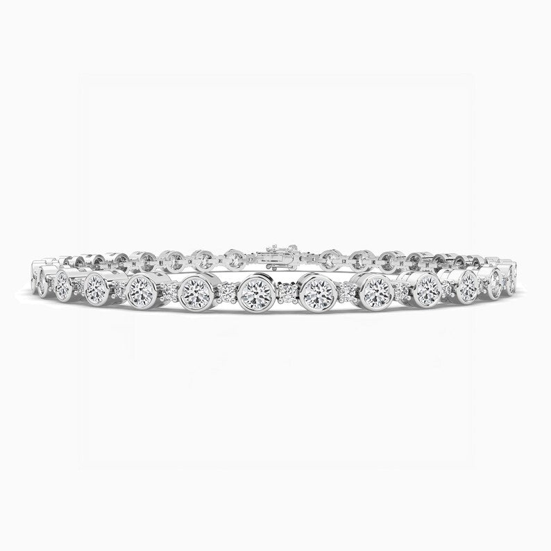 Bezel Set Round Cut Moissanite Diamond Tennis Bracelet For Women