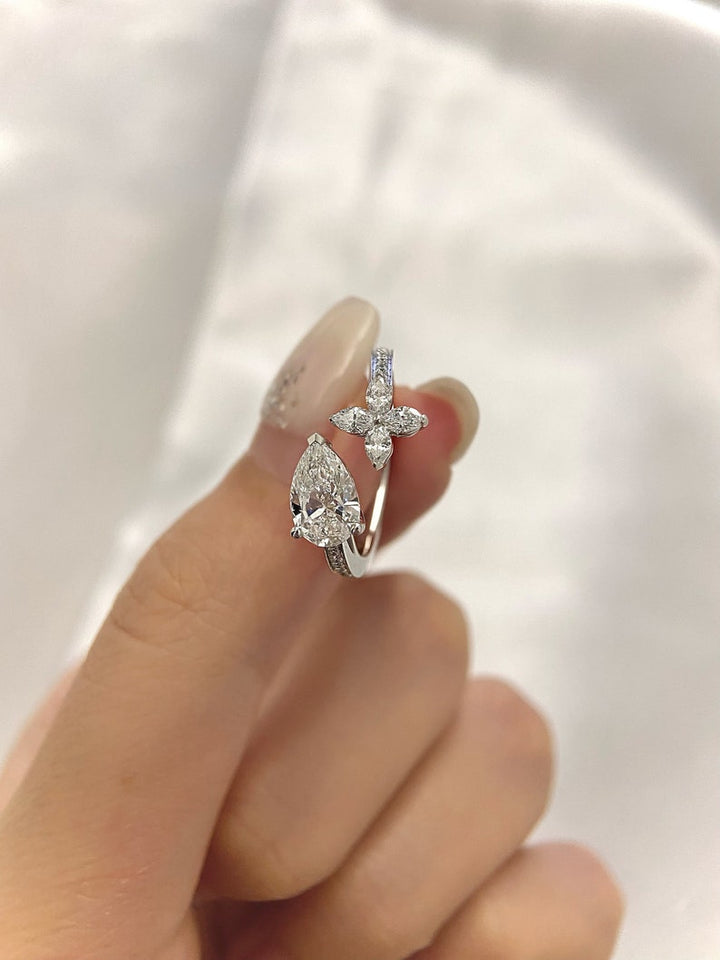 1.0CT-2.0CT Pear Cut Moissanite Diamond Open Engagement Ring