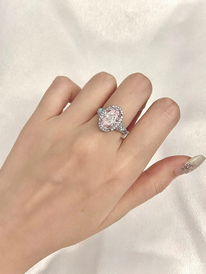 3.0CT-5.0CT Fancy Pink Oval Cut Moissanite Halo Diamond Engagement Ring