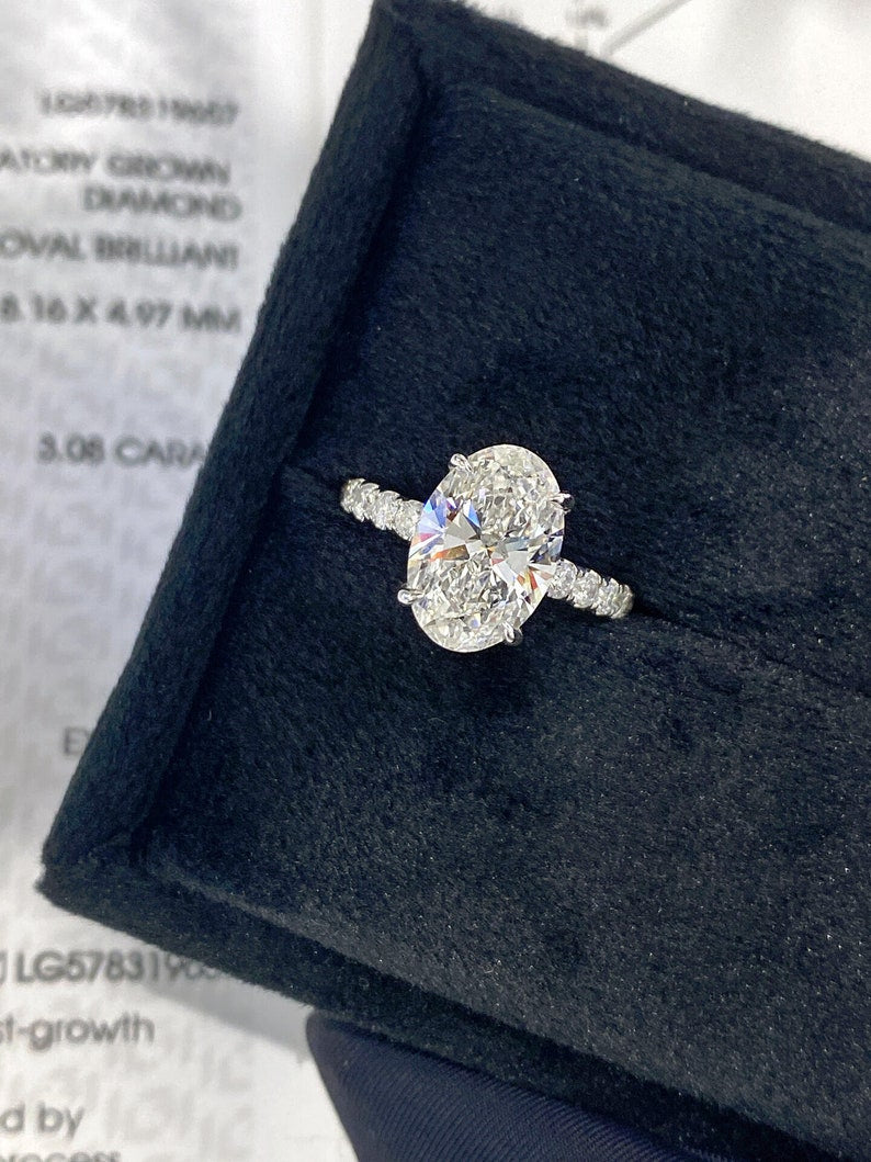 2.50CT-3.50CT Oval Cut Moissanite Pave Diamond Engagement Ring