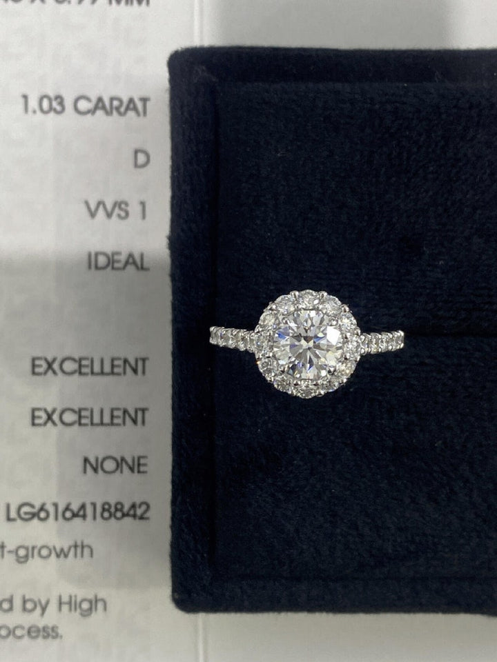 1.0CT-2.0CT Round Cut Moissanite Halo Diamond Engagement Ring