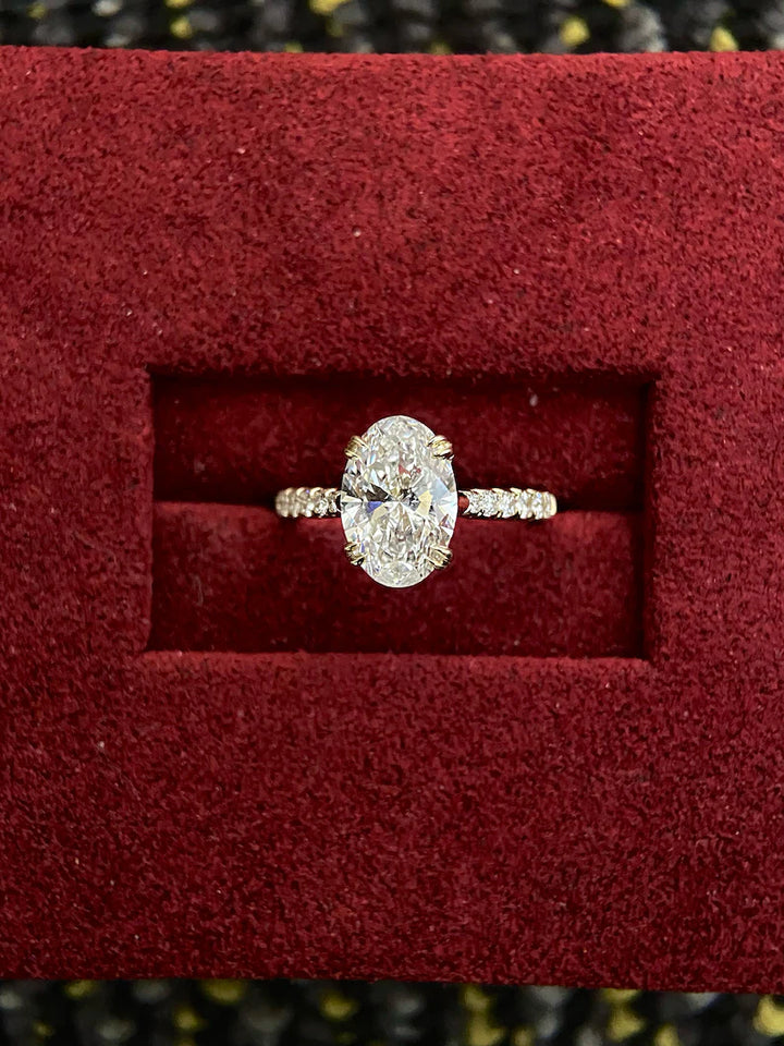 1.50CT-2.50CT Oval Cut Moissanite Diamond Pave Engagement Ring