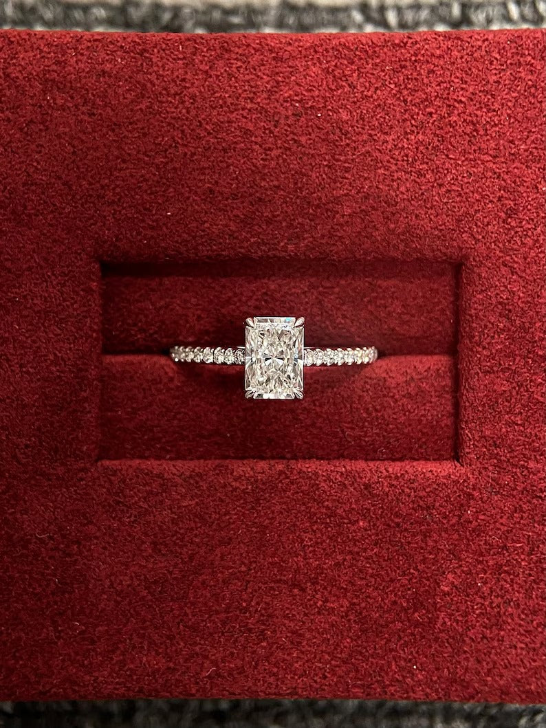 1.0CT-2.0CT Radiant Cut Moissanite Diamond Pave Engagement Ring