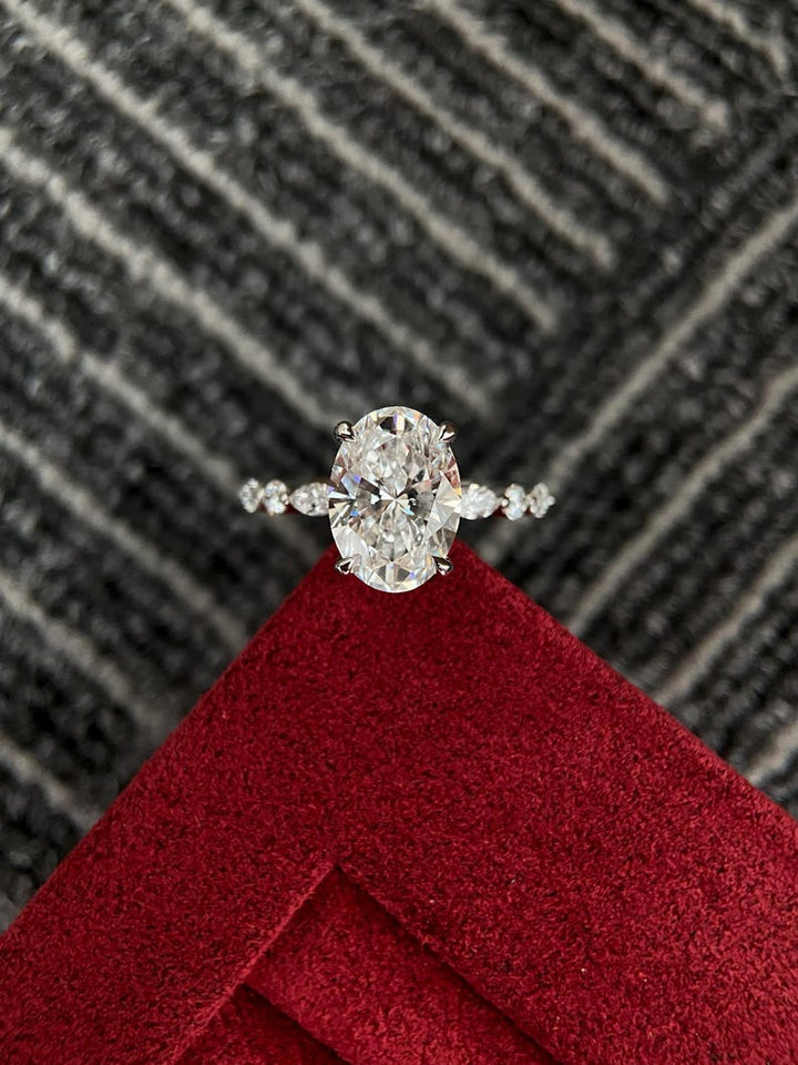 2.50CT-3.50CT Oval Cut Moissanite Pave Diamond Engagement Ring