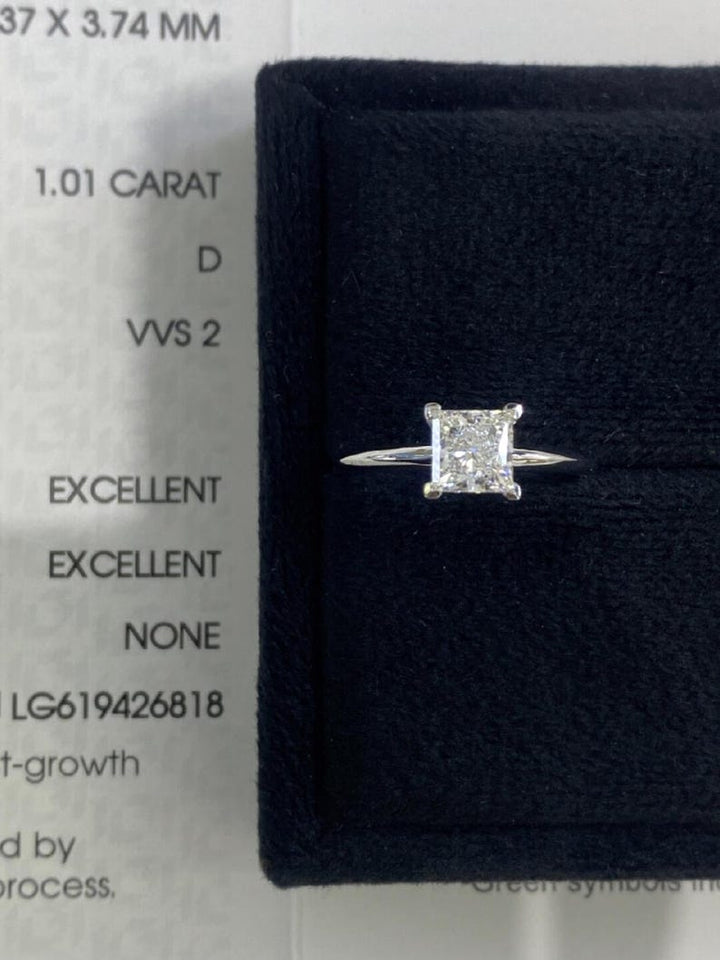 1.0CT-2.0CT Princess Cut Moissanite Diamond Solitaire Engagement Ring