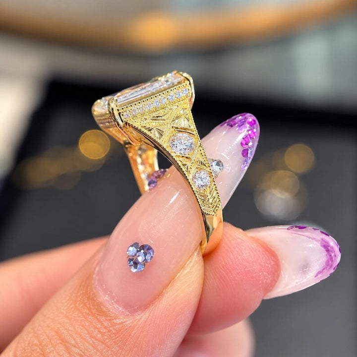 2.0CT to 3.0CT Emerald Cut Lab Grown Diamond Vintage Art Deco Engraved Engagement Ring