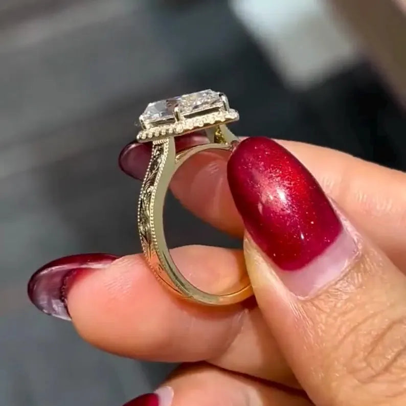 2.0CT to 3.0CT Dutch Marquise Cut Lab Grown Diamond Vintage Milgrain Halo Engraved Engagement Ring