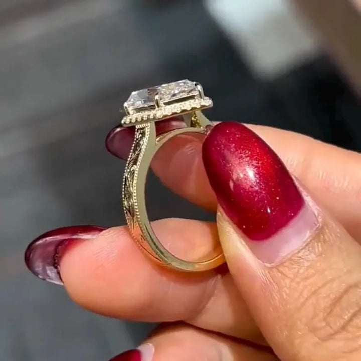 2.0CT to 3.0CT Dutch Marquise Cut Lab Grown Diamond Vintage Milgrain Halo Engraved Engagement Ring