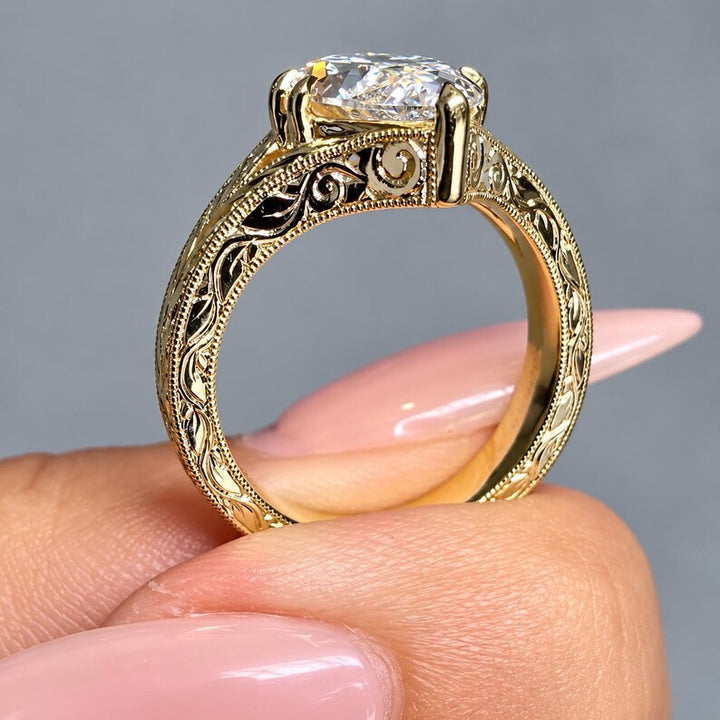 3.0CT Marquise Cut Lab Grown Diamond Antique Engraved Split Shank Engagement Ring