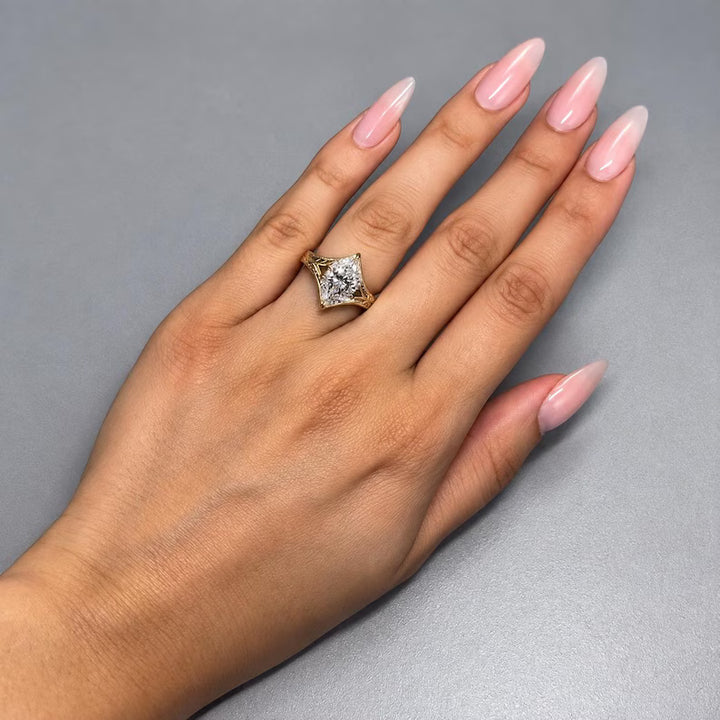 3.0CT Marquise Cut Lab Grown Diamond Antique Engraved Split Shank Engagement Ring