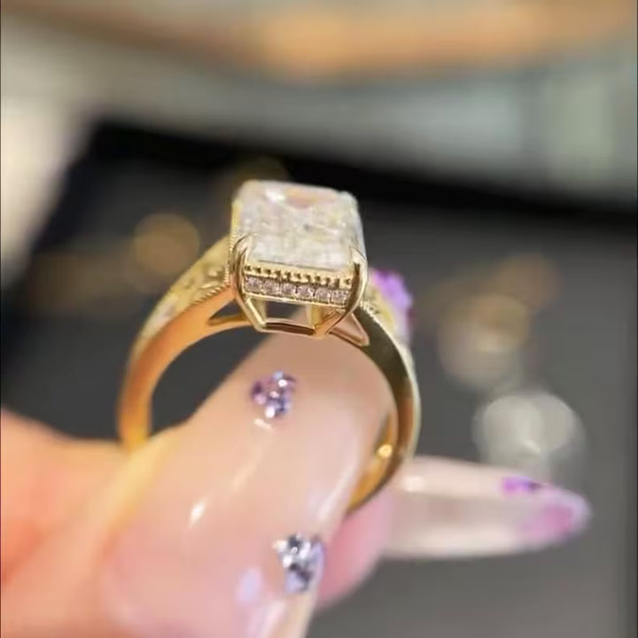 2.0CT to 3.0CT Emerald Cut Lab Grown Diamond Vintage Art Deco Engraved Engagement Ring