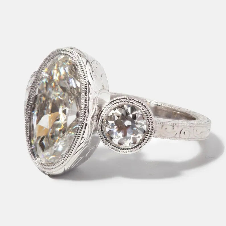 2.0CT to 3.0CT Oval Cut Lab Grown Diamond Vintage Milgrain Bezel Set Three Stone Engagement Ring