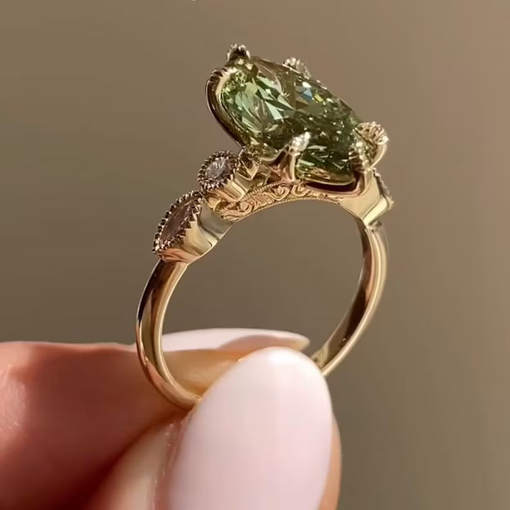 2.0CT to 3.0CT Marquise Cut Green Lab Grown Diamond Vintage-Inspired Milgrain Halo Engagement Ring