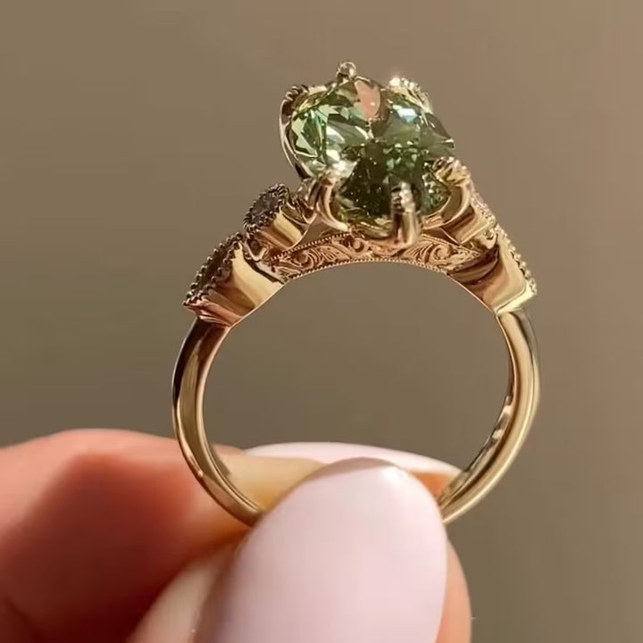 2.0CT to 3.0CT Marquise Cut Green Lab Grown Diamond Vintage-Inspired Milgrain Halo Engagement Ring