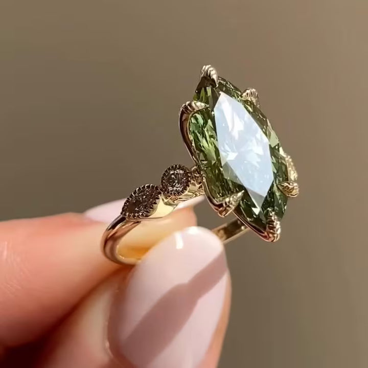 2.0CT to 3.0CT Marquise Cut Green Lab Grown Diamond Vintage-Inspired Milgrain Halo Engagement Ring
